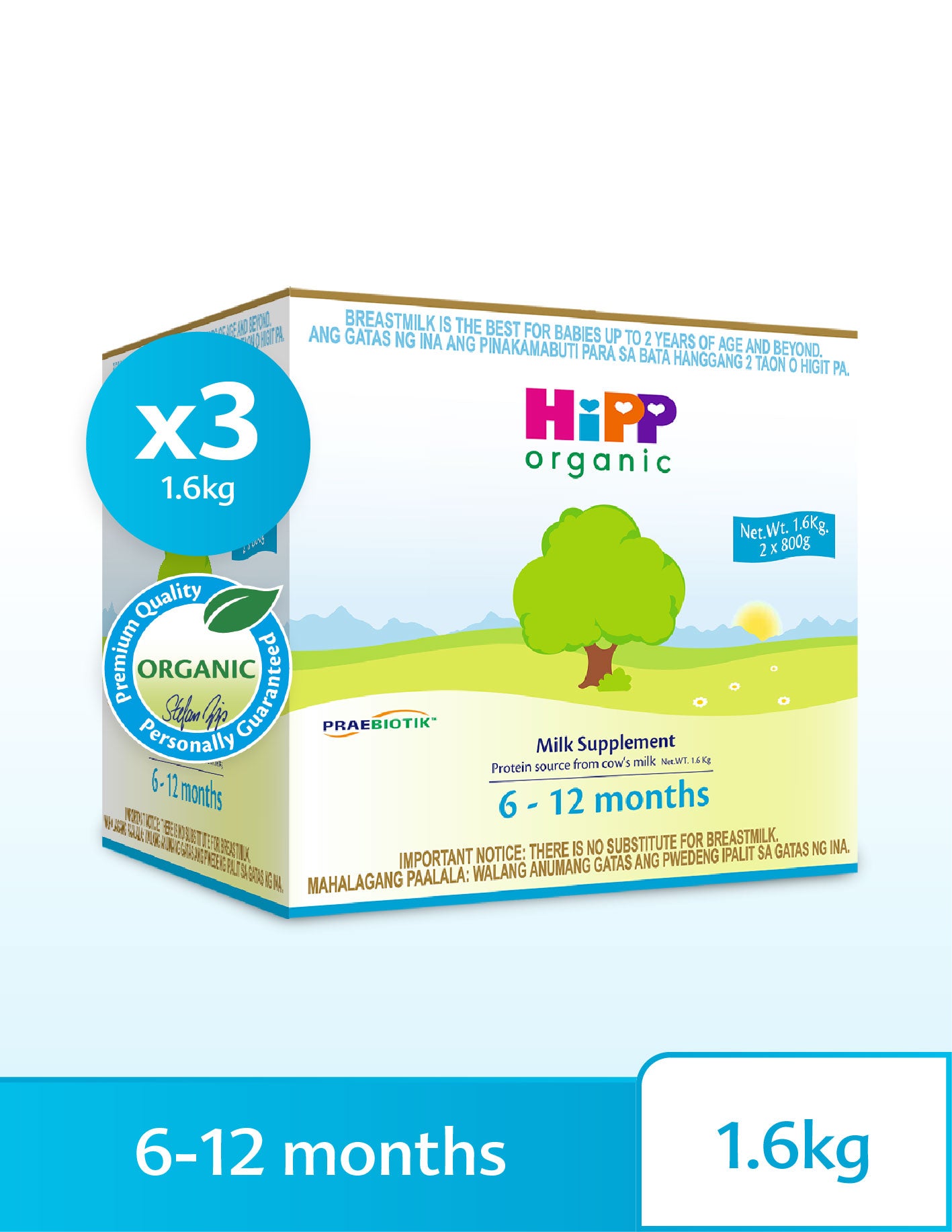 HiPP Organic Milk Supplement 6-12 Months 1.6kg (3-Box Bulk Pack)