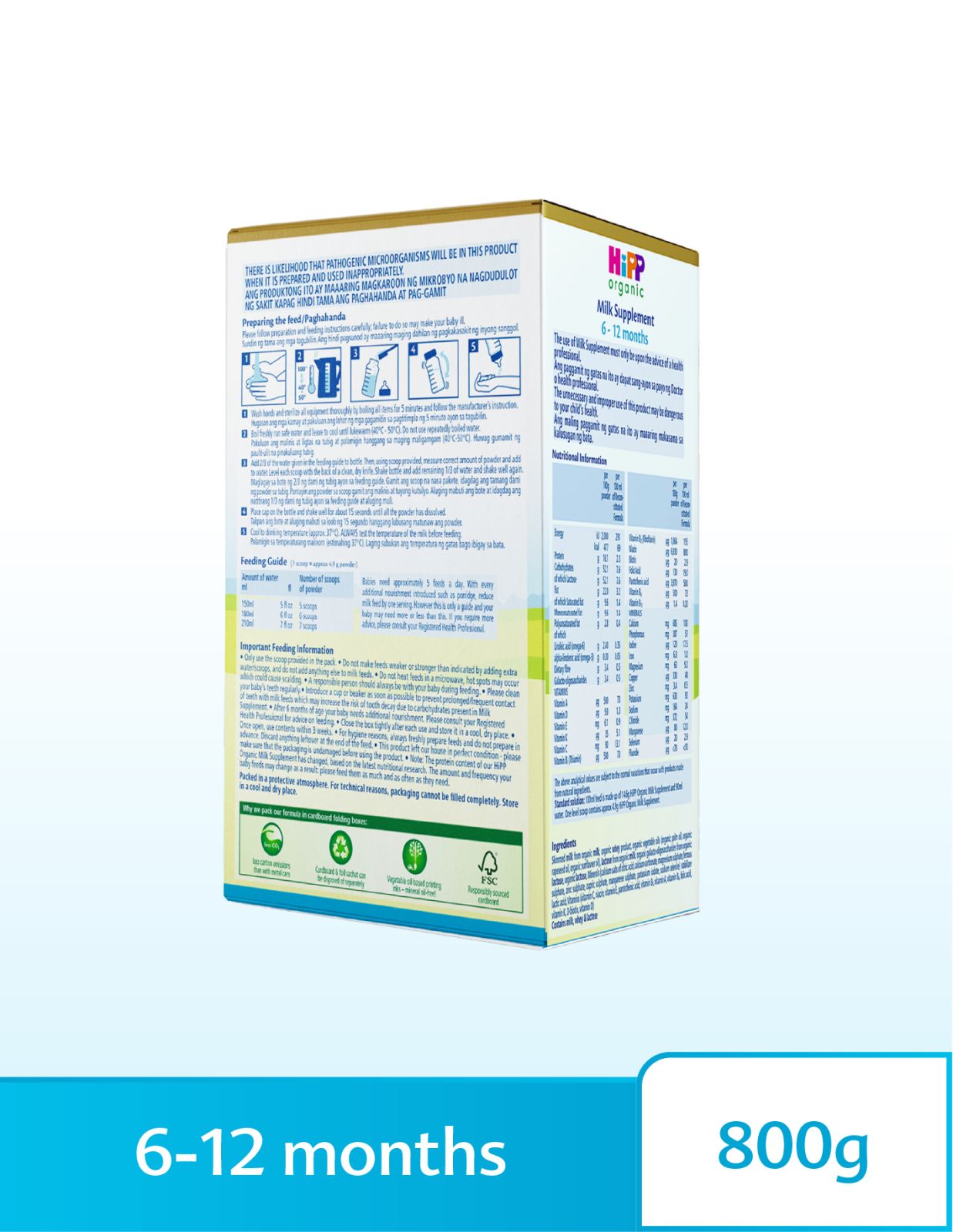 HiPP Organic Milk Supplement 6-12 Months 800g (4-box Bulk Pack)